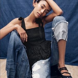 J Crew Tie Shoulder Eyelet Top Black